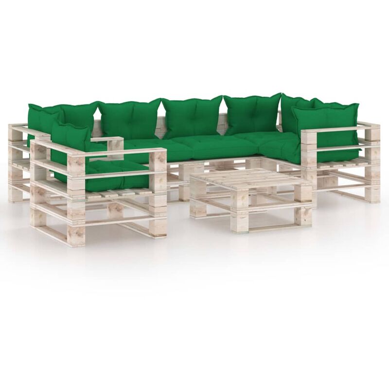 

Set de muebles de palés para jardín 7 pzas cojines madera pino