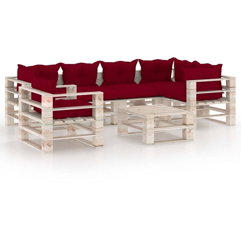 

Set de muebles de palés para jardín 7 pzas cojines madera pino