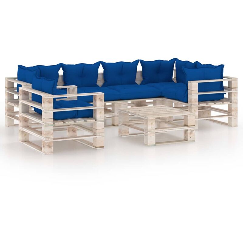 

Set de muebles de palés para jardín 7 pzas cojines madera pino