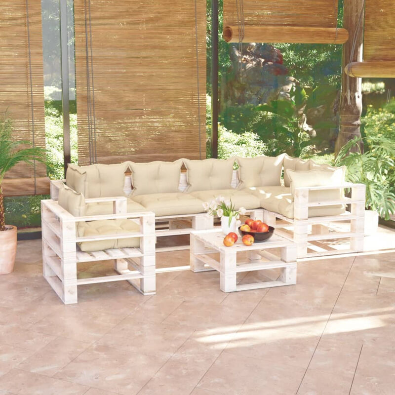 

Set de muebles de pales para jardin 7 pzas cojines madera pino