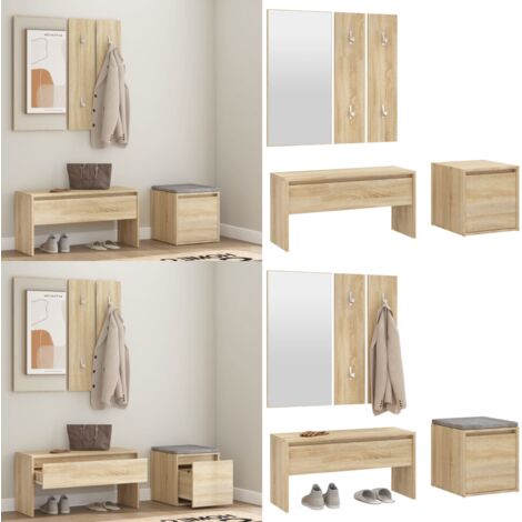 Set de muebles de recibidor madera contrachapada color roble - Muebles de entrada - Banco de entrada