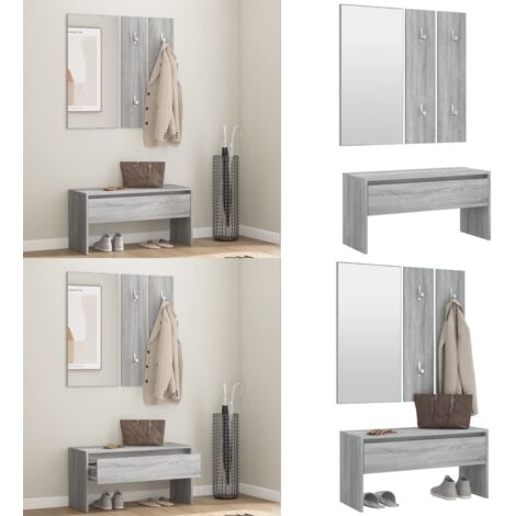 Set de muebles de recibidor madera contrachapada gris Sonoma - Banco de entrada - Muebles de recibidor