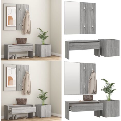 Set de muebles de recibidor madera contrachapada gris Sonoma - Banco de recibidor - Almacenamiento