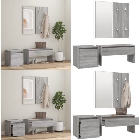 Set de muebles de recibidor madera contrachapada gris Sonoma - Banco de recibidor - Caja de almacenamiento