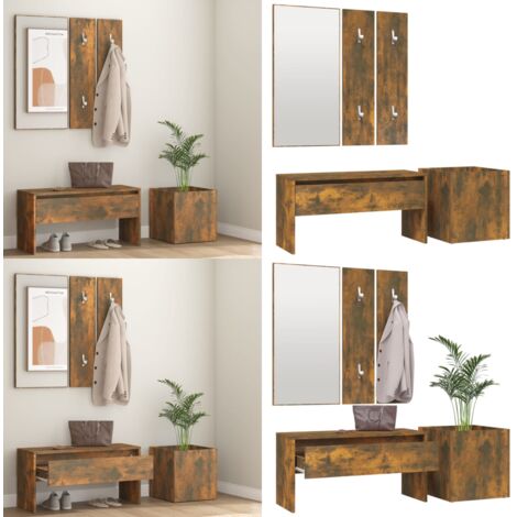 Set de muebles de recibidor madera contrachapada roble ahumado - Banco de recibidor - Almacenamiento
