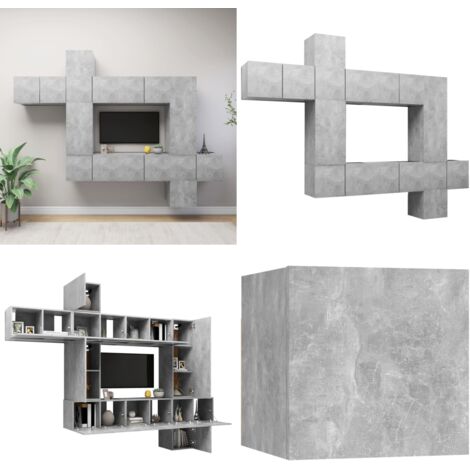 Set de muebles de salón 10 pzas madera ingeniería gris hormigón - Muebles de TV - Armarios de TV