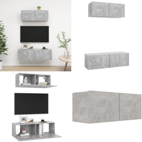 Set de muebles de salón 2 pzas madera ingeniería gris hormigón - Armarios de TV - Muebles de pared