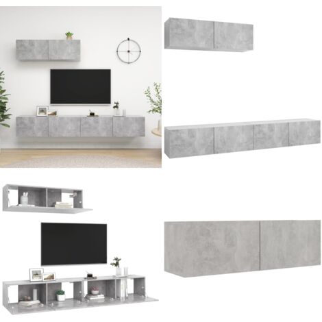 Set de muebles de salón 3 pzas madera ingeniería gris hormigón - Armario de TV - Muebles de pared