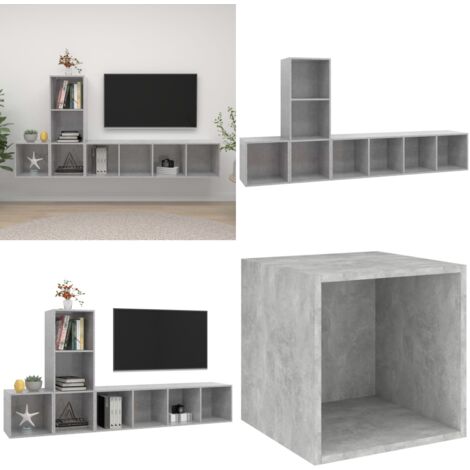 Set de muebles de salón 3 pzas madera ingeniería gris hormigón - Armarios de TV - Muebles de pared