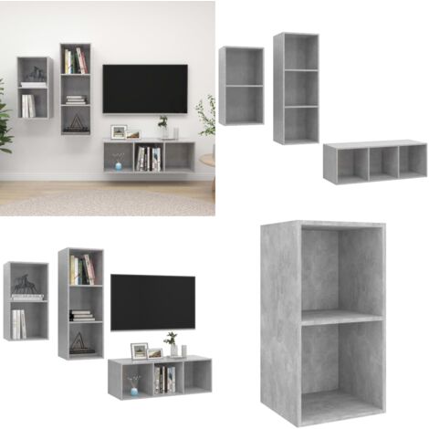 Set de muebles de salón 3 pzas madera ingeniería gris hormigón - Armarios de TV - Muebles de pared