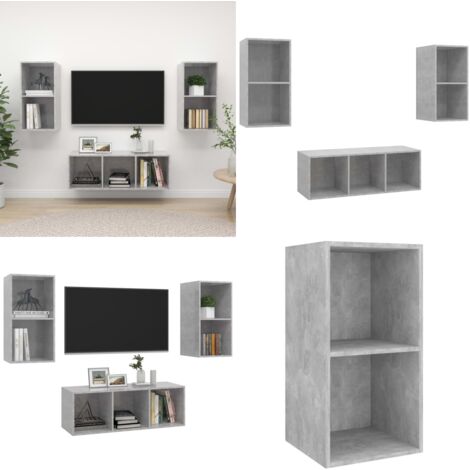 Set de muebles de salón 3 pzas madera ingeniería gris hormigón - Armarios de TV - Muebles de pared