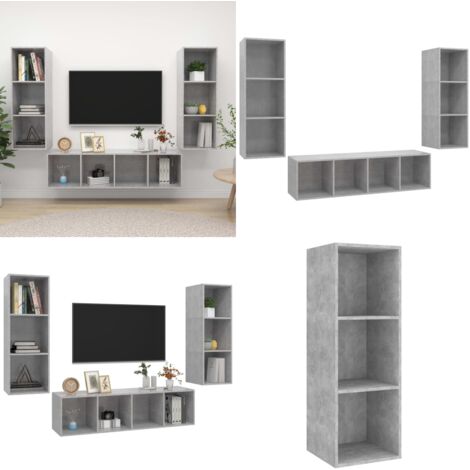 Set de muebles de salón 3 pzas madera ingeniería gris hormigón - Armarios de TV - Muebles de pared