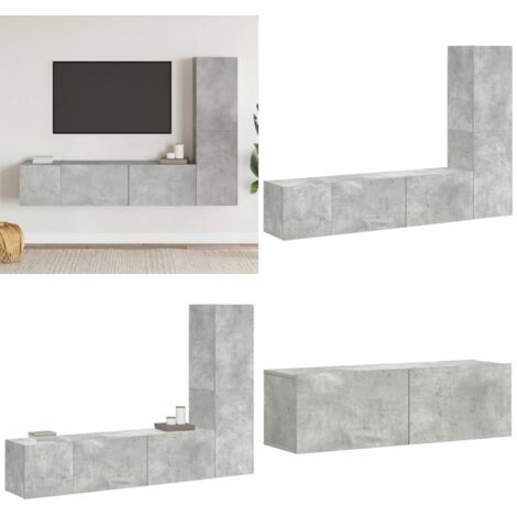 Set de muebles de salón 3 pzas madera ingeniería gris hormigón - Mueble de TV - Armario estéreo