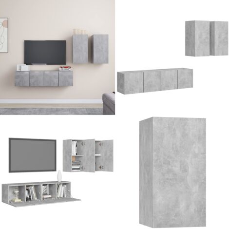 Set de muebles de salón 4 pzas madera ingeniería gris hormigón - Armarios de TV - Muebles de pared