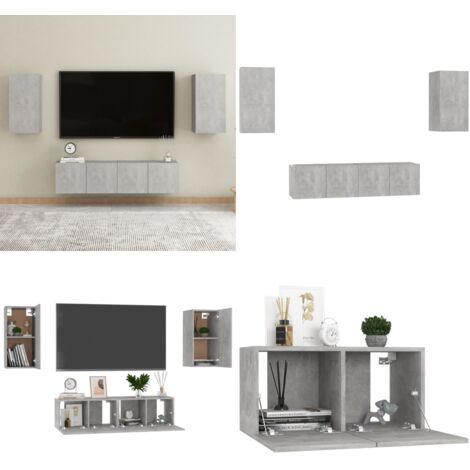 Set de muebles de salón 4 pzas madera ingeniería gris hormigón - Muebles de TV - Armario estéreo