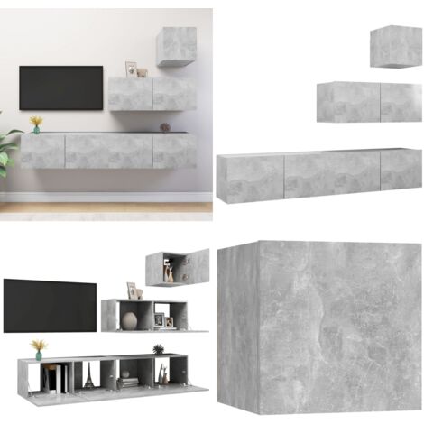 Set de muebles de salón 4 pzas madera ingeniería gris hormigón - Muebles de TV - Armarios de TV