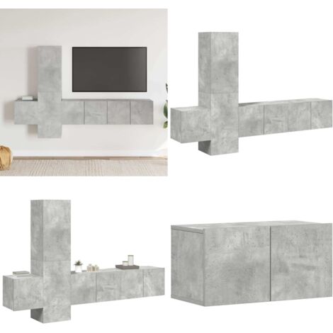 Set de muebles de salón 5 pzas madera ingeniería gris hormigón - Muebles de TV - Armario estéreo