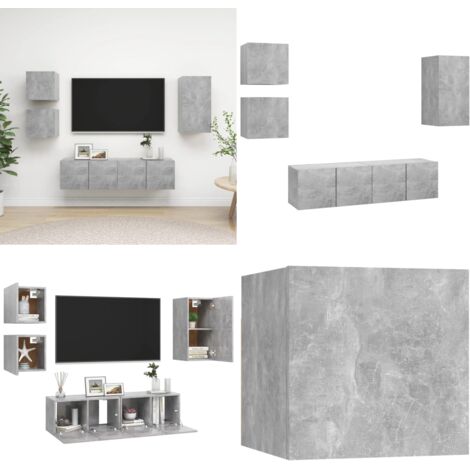 Set de muebles de salón 5 pzas madera ingeniería gris hormigón - Muebles de TV - Armarios