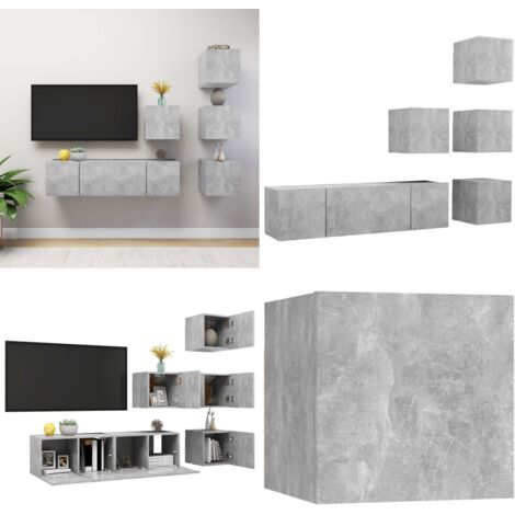 Set de muebles de salón 6 pzas madera ingeniería gris hormigón - Muebles de TV - Armarios de TV