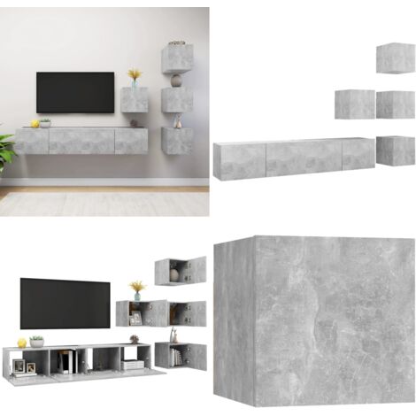Set de muebles de salón 6 pzas madera ingeniería gris hormigón - Muebles de TV - Armarios de TV