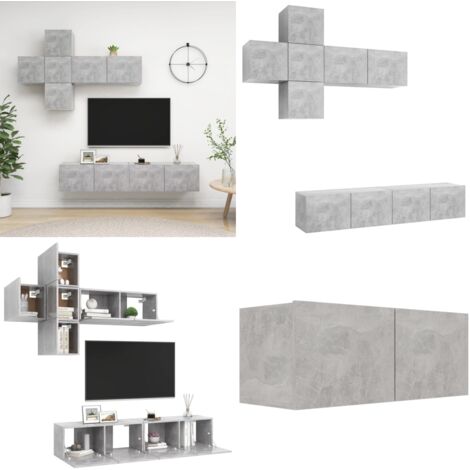 Set de muebles de salón 7 pzas madera ingeniería gris hormigón - Muebles de TV - Armarios de TV