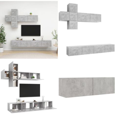Set de muebles de salón 7 pzas madera ingeniería gris hormigón - Muebles de TV - Armarios de TV