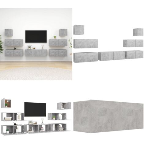 Set de muebles de salón 7 pzas madera ingeniería gris hormigón - Muebles de TV - Armarios de TV