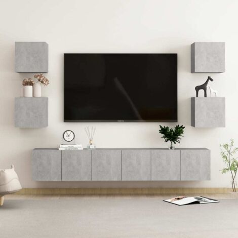 Set de muebles de salón 7 pzas madera ingeniería gris hormigón vidaXL