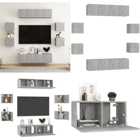 Set de muebles de salón 8 pzas madera ingeniería gris hormigón - Muebles de TV - Armario estéreo
