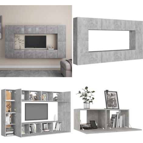 Set de muebles de salón 8 pzas madera ingeniería gris hormigón - Muebles de TV - Armario estéreo