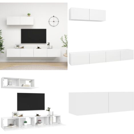Set de muebles de salón TV 3 piezas madera de ingeniería blanco - Muebles de TV - Armario de TV