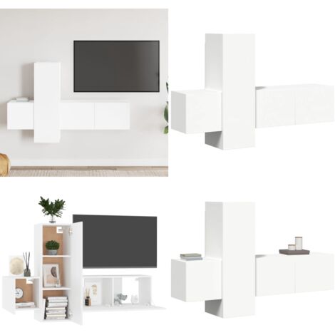 Set de muebles de salón TV 3 piezas madera de ingeniería blanco - Muebles de TV - Muebles de madera