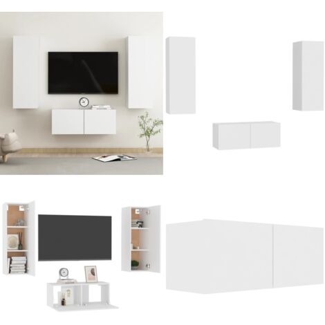 Set de muebles de salón TV 3 piezas madera de ingeniería blanco - Muebles de TV - Muebles de madera
