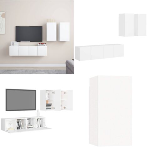 Set de muebles de salón TV 4 piezas madera de ingeniería blanco - Muebles de TV - Armarios de TV