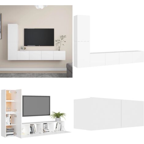 Set de muebles de salón TV 4 piezas madera de ingeniería blanco - Muebles de TV - Armarios de TV