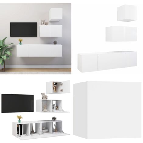 Set de muebles de salón TV 4 piezas madera de ingeniería blanco - Muebles de TV - Armarios de TV