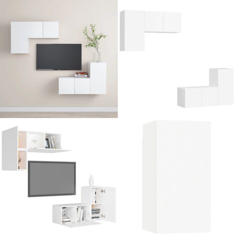Set de muebles de salón TV 4 piezas madera de ingeniería blanco - Muebles de TV - Armarios de TV