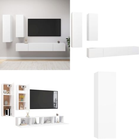 Set de muebles de salón TV 4 piezas madera de ingeniería blanco - Muebles de TV - Muebles de pared
