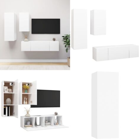 Set de muebles de salón TV 4 piezas madera de ingeniería blanco - Muebles de TV - Muebles de pared