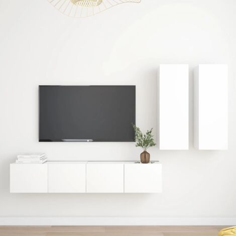 Set de muebles de salón TV 4 piezas madera de ingeniería blanco vidaXL