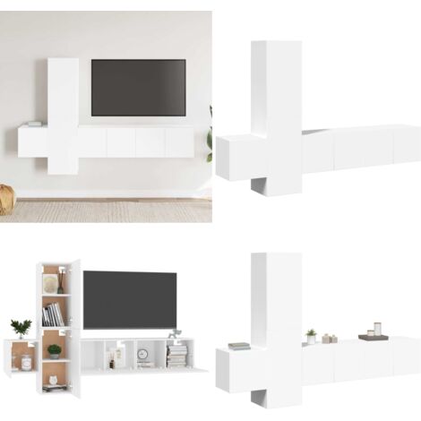 Set de muebles de salón TV 5 piezas madera de ingeniería blanco - Muebles de TV - Muebles de madera