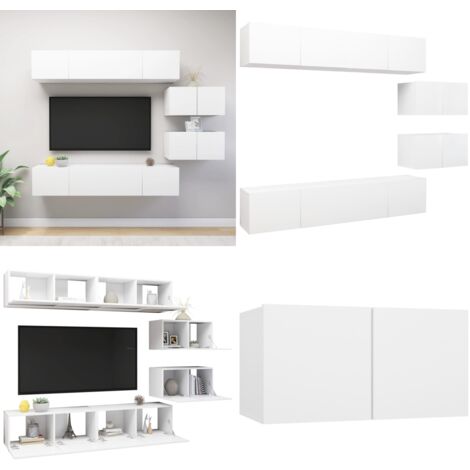 Set de muebles de salón TV 6 piezas madera de ingeniería blanco - Muebles de TV - Armarios de TV