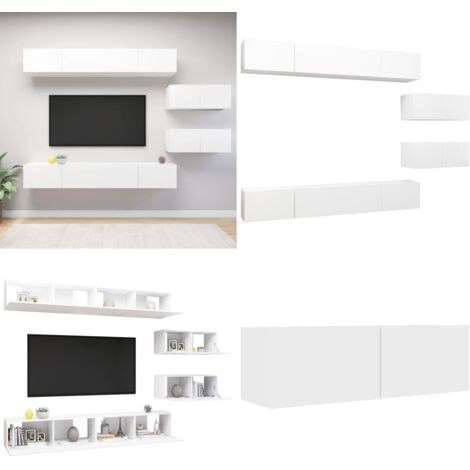Set de muebles de salón TV 6 piezas madera de ingeniería blanco - Muebles de TV - Armarios de TV