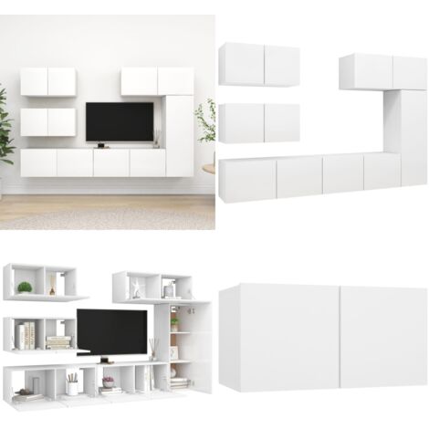 Set de muebles de salón TV 6 piezas madera de ingeniería blanco - Muebles de TV - Muebles de pared