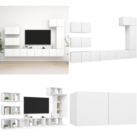 Set de muebles de salón TV 8 piezas madera de ingeniería blanco - Muebles de TV - Armarios de TV