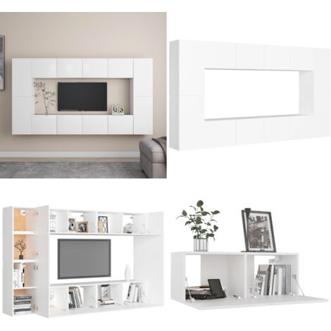 Set de muebles de salón TV 8 piezas madera de ingeniería blanco - Muebles de TV - Muebles de madera