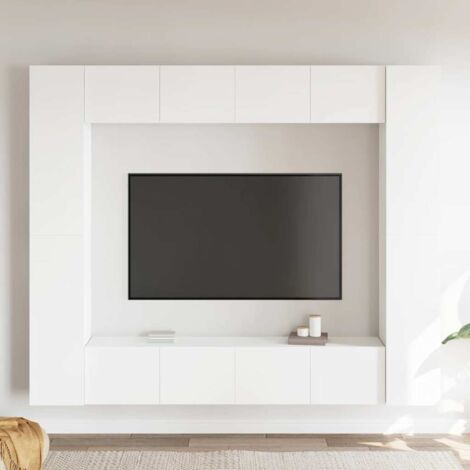 Set de muebles de salón TV 8 piezas madera de ingeniería blanco vidaXL