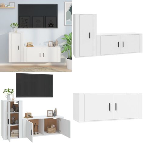 Set de muebles de TV 2 piezas madera contrachapada blanco - Muebles de pared - Muebles de madera contrachapada