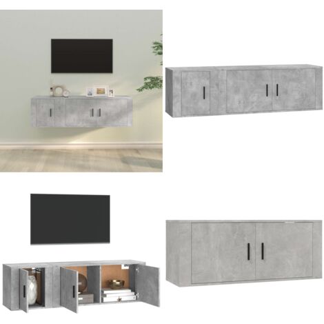 Set de muebles de TV 2 pzas madera contrachapada gris hormigón - Muebles de pared - Madera contrachapada