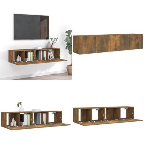 Set de muebles de TV 2 pzas madera contrachapada roble ahumado - Armario para TV - Muebles de madera